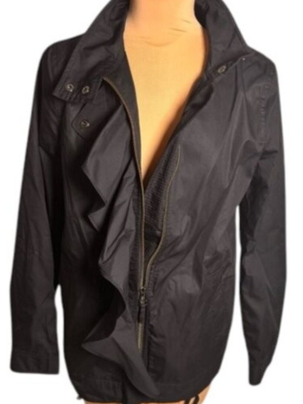 Banana Republic Black Lightweight Ruffle Jacket Cinched Waist Size S